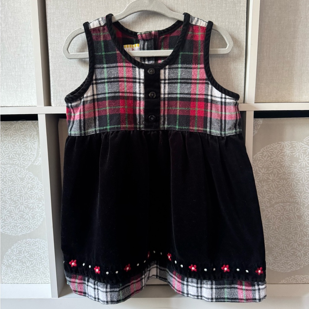 Vintage Hanna Andersson Plaid Embroidered Holiday Winter Christmas Dress 80cm